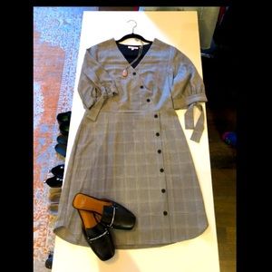 Plaid asymmetrical button dress